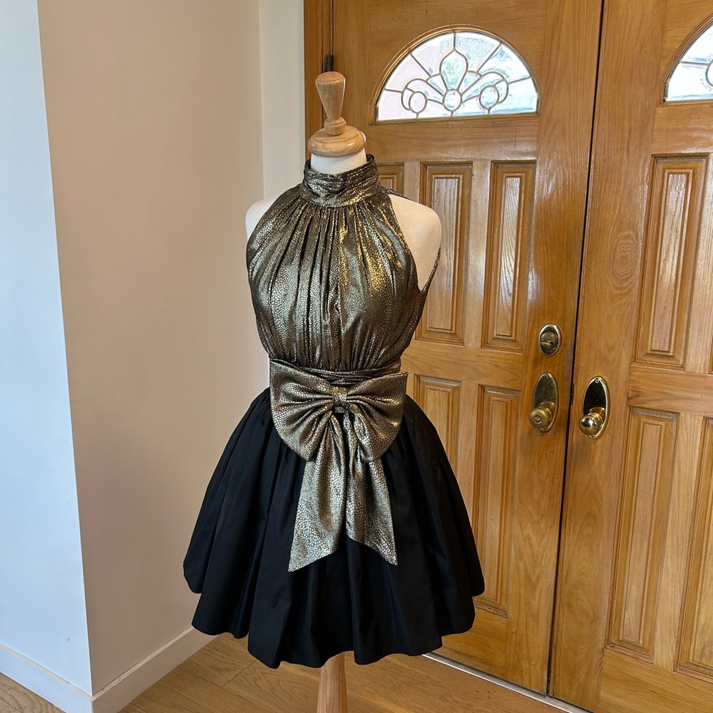 Elegant Gold and Black Cocktail Dress